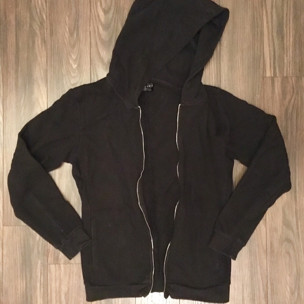 Zara Men’s Black Zip Up Hoodie Medium